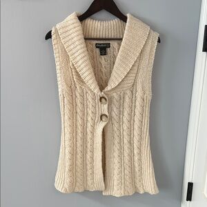 Eddie Bauer Cream Cardigan Sweater with Cable Knit